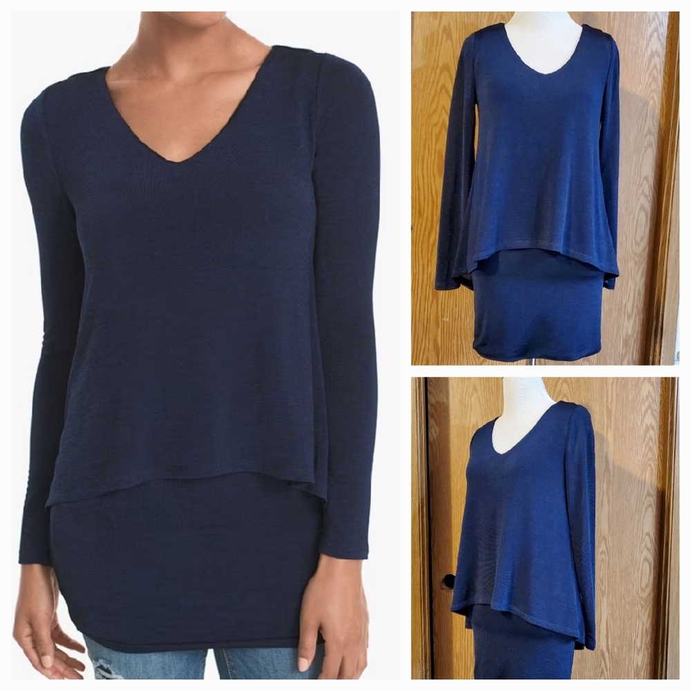 WHBM long sleeve layered tunic stretch knit V-neck size XXS